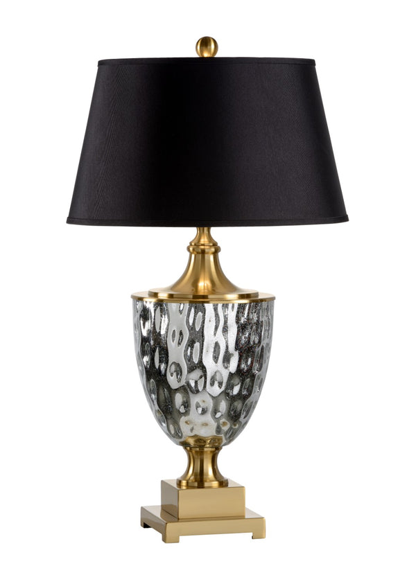 Wildwood Christopher Mercury Glass Table Lamp With Antique Brass, Black Silkette Shade — 33" Accent Light For Entryways, Consoles, Bedrooms 65481