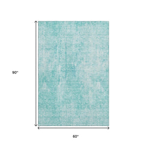 HomeRoots 5' X 8' Teal and Ivory Abstract Area Rug – Durable, Washable with UV Protection for Modern Spaces 654810