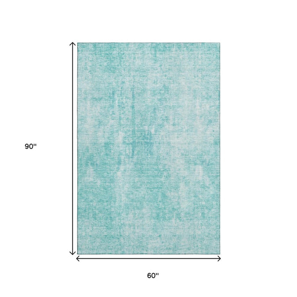 HomeRoots 5' X 8' Teal and Ivory Abstract Area Rug – Durable, Washable with UV Protection for Modern Spaces 654810