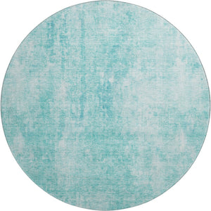 HomeRoots 8' Teal and Ivory Abstract Round Rug - Washable, UV-Protected, Perfect for High-Traffic Homes 654811