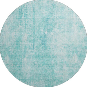 HomeRoots 8' Teal and Ivory Abstract Round Rug - Washable, UV-Protected, Perfect for High-Traffic Homes 654811