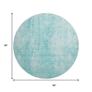 HomeRoots 8' Teal and Ivory Abstract Round Rug - Washable, UV-Protected, Perfect for High-Traffic Homes 654811
