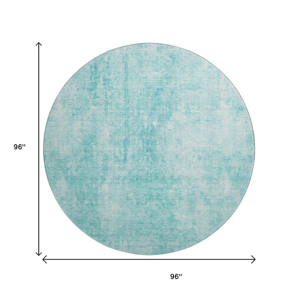 HomeRoots 8' Teal and Ivory Abstract Round Rug - Washable, UV-Protected, Perfect for High-Traffic Homes 654811