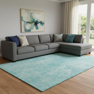 HomeRoots 8' X 10' Teal And Ivory Abstract Area Rug – Washable, UV-Protected, Stylish & Durable for Any Room! 654812