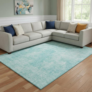 HomeRoots 9' X 12' Teal and Ivory Abstract Area Rug – Washable, Durable, UV-Protected for Busy Homes & Style 654813