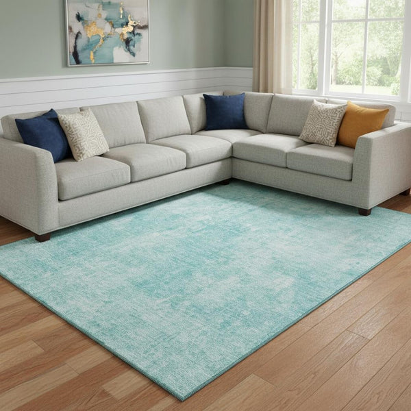 HomeRoots 9' X 12' Teal and Ivory Abstract Area Rug – Washable, Durable, UV-Protected for Busy Homes & Style 654813
