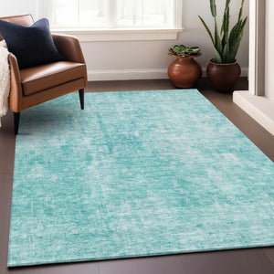 HomeRoots 9' X 12' Teal and Ivory Abstract Area Rug – Washable, Durable, UV-Protected for Busy Homes & Style 654813
