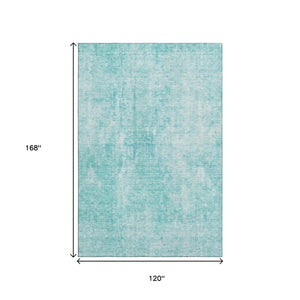 HomeRoots 10' Teal and Ivory Abstract Area Rug - Washable, UV Protected, Stain Resistant, Ideal for Homes 654814