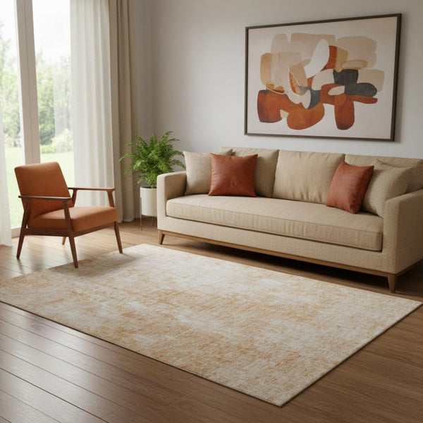 HomeRoots 5' X 8' Terra Cotta Abstract Area Rug – Washable, UV-Protected, Stain-Resistant for Modern Homes 654816