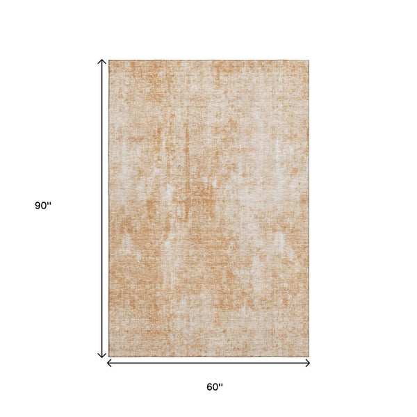 HomeRoots 5' X 8' Terra Cotta Abstract Area Rug – Washable, UV-Protected, Stain-Resistant for Modern Homes 654816