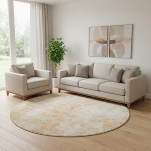 HomeRoots 8' Stylish Terra Cotta & Ivory Abstract Round Rug - Washable, UV Protected, Perfect for Homes! 654817