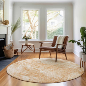 HomeRoots 8' Stylish Terra Cotta & Ivory Abstract Round Rug - Washable, UV Protected, Perfect for Homes! 654817
