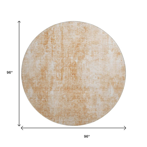 HomeRoots 8' Stylish Terra Cotta & Ivory Abstract Round Rug - Washable, UV Protected, Perfect for Homes! 654817