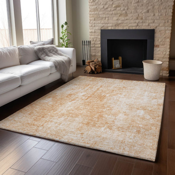HomeRoots 8' X 10' Terra Cotta & Ivory Abstract Area Rug - Washable, UV Protected, Stain Resistant & Soft Feel 654818