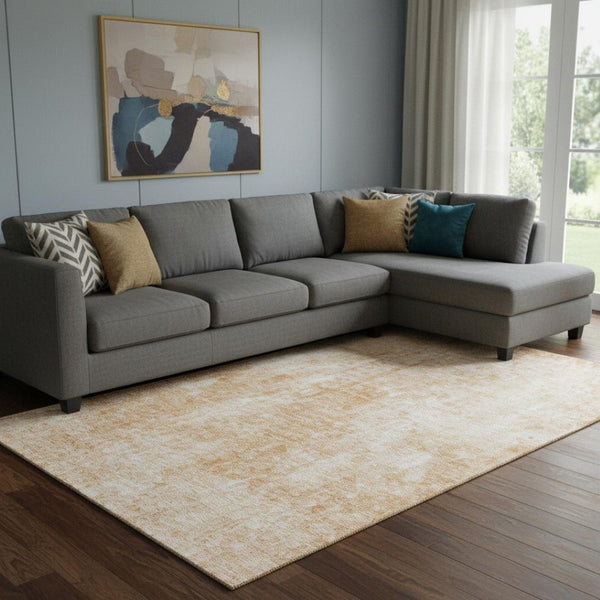 HomeRoots 9' X 12' Terra Cotta and Ivory Abstract Area Rug – Washable, UV-Protected, Stain-Resistant Design 654819