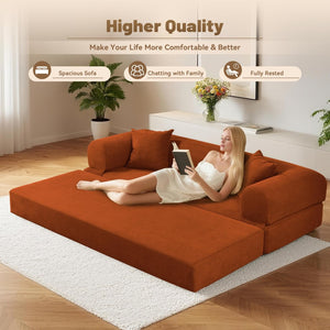 English Elm Convertible Corduroy Sleeper Sofa Queen Fold Out Bed with Dual Storage Pockets Orange W3396P483177