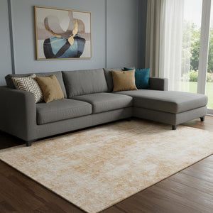 HomeRoots 10' Terra Cotta & Ivory Abstract Washable Area Rug - UV Protected, Durable & Stylish for Homes 654820