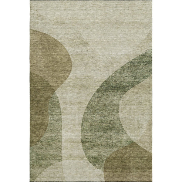 HomeRoots 5' X 8' Beige & Olive Green Geometric Washable Area Rug with Stain Resistance & UV Protection 654822