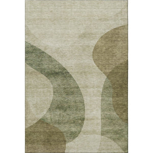 HomeRoots 5' X 8' Beige & Olive Green Geometric Washable Area Rug with Stain Resistance & UV Protection 654822