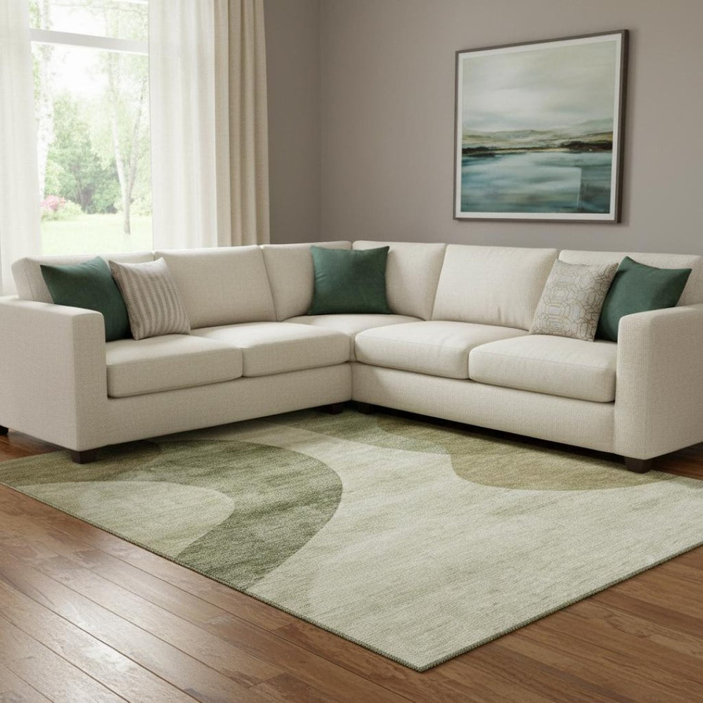 HomeRoots 8' X 10' Washable Beige & Olive Green Geometric Area Rug with UV Protection for Busy Homes & Outdoors 654824