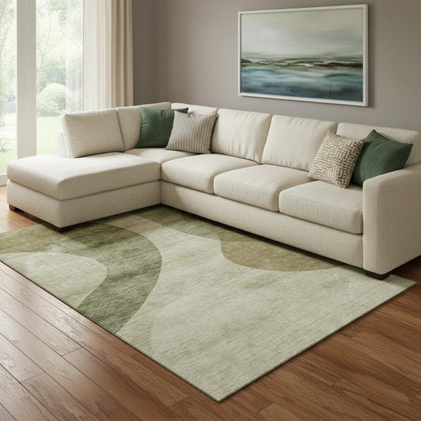 HomeRoots 9' x 12' Beige & Olive Green Geometric Washable Area Rug - UV Protected, Stain Resistant & Durable! 654825