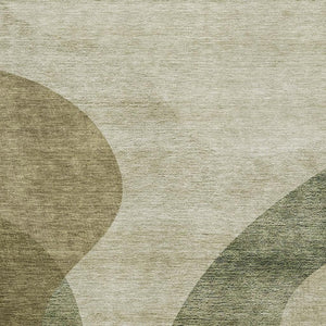 HomeRoots 9' x 12' Beige & Olive Green Geometric Washable Area Rug - UV Protected, Stain Resistant & Durable! 654825