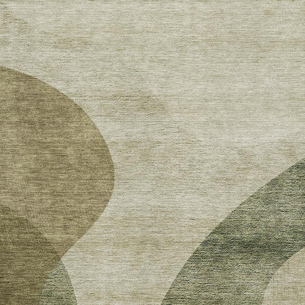 HomeRoots 9' x 12' Beige & Olive Green Geometric Washable Area Rug - UV Protected, Stain Resistant & Durable! 654825