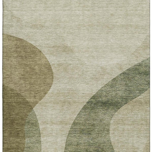 HomeRoots 9' x 12' Beige & Olive Green Geometric Washable Area Rug - UV Protected, Stain Resistant & Durable! 654825