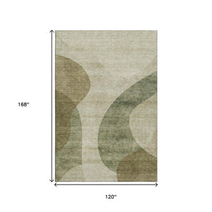 HomeRoots 10' Geometric Washable Area Rug in Beige & Olive Green - Durable, Stylish, UV-Resistant Design! 654826