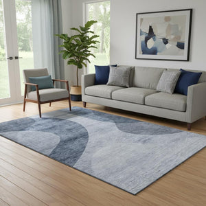 HomeRoots 5' X 8' Blue and Ivory Geometric Area Rug - Washable, UV Protected, Perfect for Living Spaces & Patios 654828