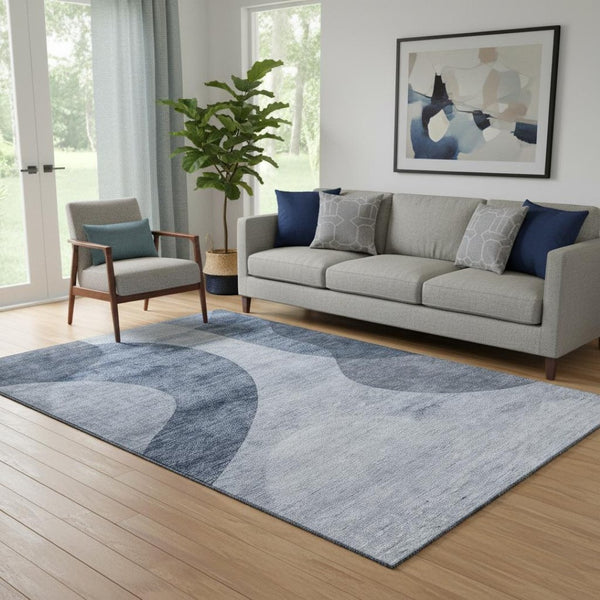 HomeRoots 5' X 8' Blue and Ivory Geometric Area Rug - Washable, UV Protected, Perfect for Living Spaces & Patios 654828