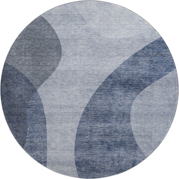 HomeRoots 8' Blue And Ivory Geometric Round Rug - Washable, UV Protected, Durable & Stylish for Any Room! 654829