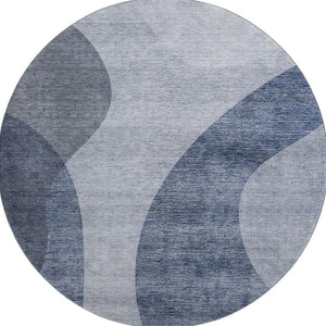 HomeRoots 8' Blue And Ivory Geometric Round Rug - Washable, UV Protected, Durable & Stylish for Any Room! 654829