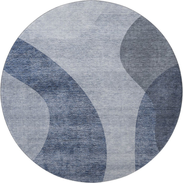 HomeRoots 8' Blue And Ivory Geometric Round Rug - Washable, UV Protected, Durable & Stylish for Any Room! 654829