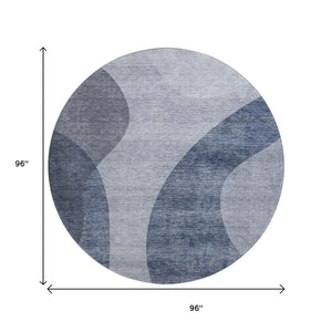 HomeRoots 8' Blue And Ivory Geometric Round Rug - Washable, UV Protected, Durable & Stylish for Any Room! 654829