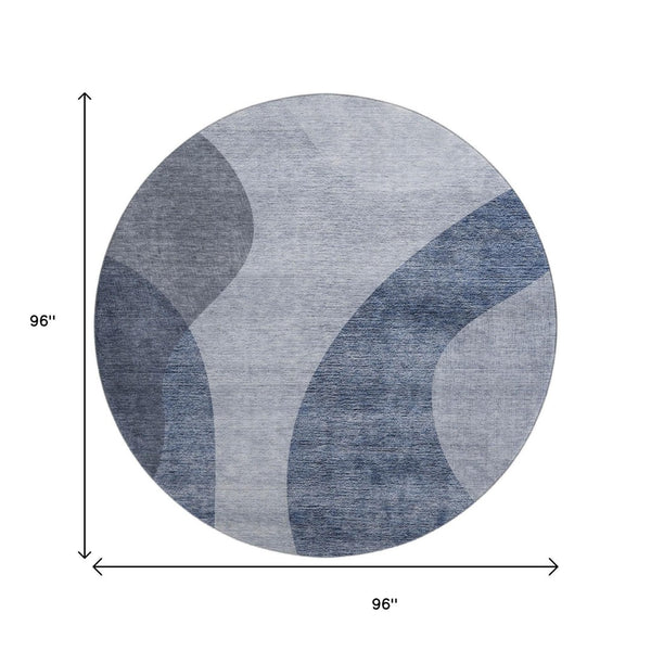 HomeRoots 8' Blue And Ivory Geometric Round Rug - Washable, UV Protected, Durable & Stylish for Any Room! 654829
