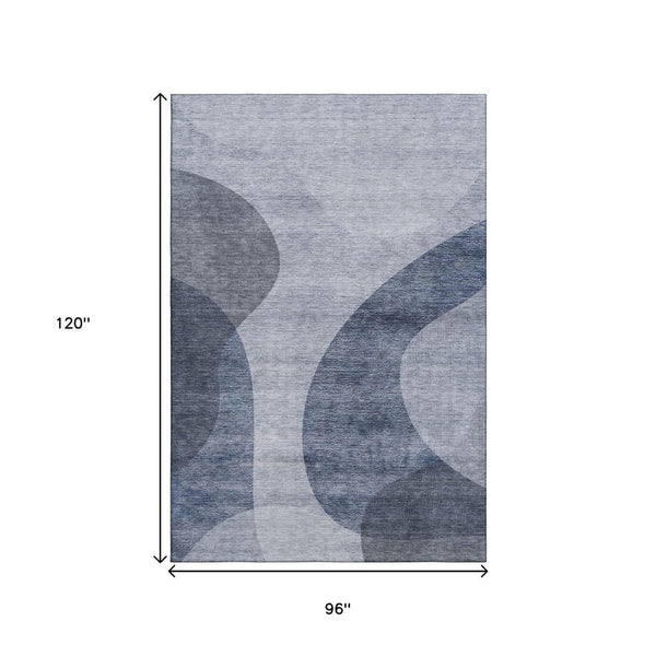 HomeRoots 8' X 10' Stylish Blue & Ivory Geometric Area Rug - Washable, UV Protected, Perfect for High-Traffic Homes! 654830