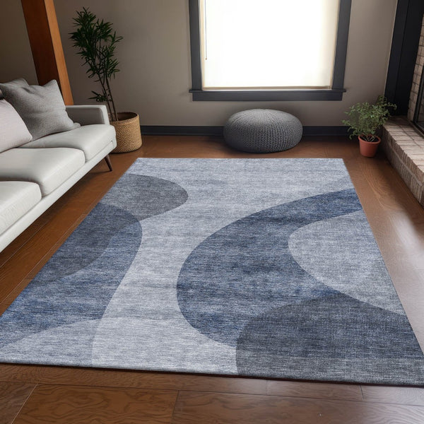 HomeRoots 8' X 10' Stylish Blue & Ivory Geometric Area Rug - Washable, UV Protected, Perfect for High-Traffic Homes! 654830