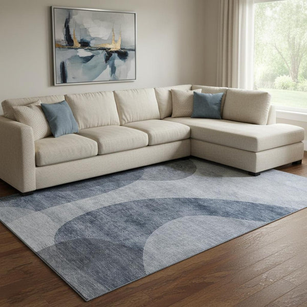 HomeRoots 8' X 10' Stylish Blue & Ivory Geometric Area Rug - Washable, UV Protected, Perfect for High-Traffic Homes! 654830