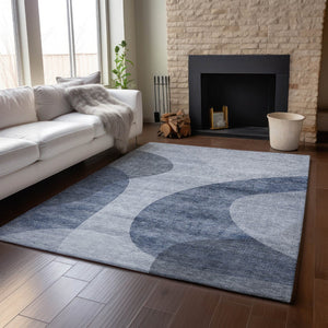 HomeRoots 8' X 10' Stylish Blue & Ivory Geometric Area Rug - Washable, UV Protected, Perfect for High-Traffic Homes! 654830