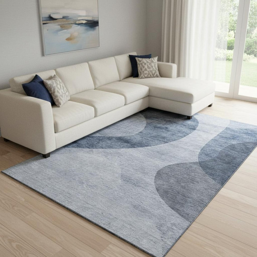 HomeRoots 9' X 12' Blue and Ivory Geometric Area Rug - Stylish, Washable, UV Resistant for High-Traffic Spaces 654831