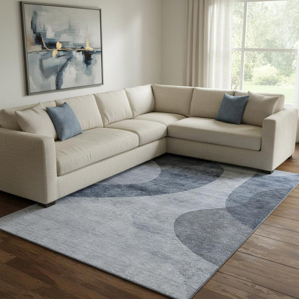 HomeRoots 10' X 14' Blue And Ivory Geometric Area Rug – Durable, Washable, UV Protected for Modern Spaces 654832
