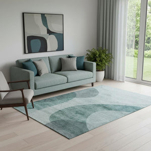 HomeRoots 5' X 8' Washable Green and Gray Geometric Area Rug with UV Protection for High-Traffic Spaces 654834
