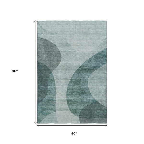 HomeRoots 5' X 8' Washable Green and Gray Geometric Area Rug with UV Protection for High-Traffic Spaces 654834