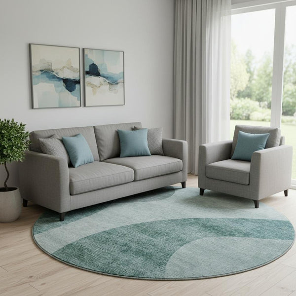 HomeRoots 8' Green and Gray Geometric Round Washable Rug - UV Protected, Stain-Resistant, Durable Design! 654835