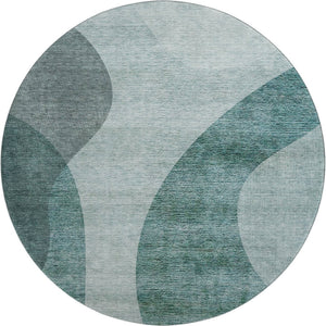 HomeRoots 8' Green and Gray Geometric Round Washable Rug - UV Protected, Stain-Resistant, Durable Design! 654835