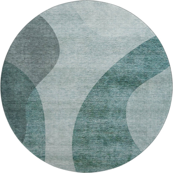 HomeRoots 8' Green and Gray Geometric Round Washable Rug - UV Protected, Stain-Resistant, Durable Design! 654835