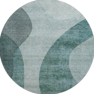 HomeRoots 8' Green and Gray Geometric Round Washable Rug - UV Protected, Stain-Resistant, Durable Design! 654835