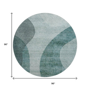 HomeRoots 8' Green and Gray Geometric Round Washable Rug - UV Protected, Stain-Resistant, Durable Design! 654835