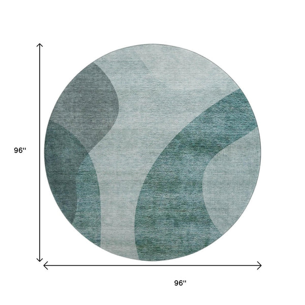 HomeRoots 8' Green and Gray Geometric Round Washable Rug - UV Protected, Stain-Resistant, Durable Design! 654835